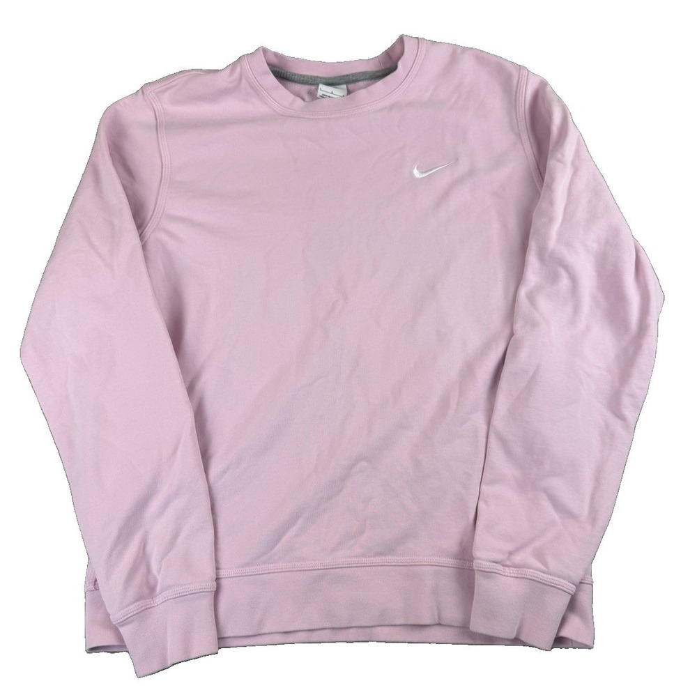Nike Womens Large Pink Crewneck Sweatshirt Embroidered Swoosh 100% Cotton